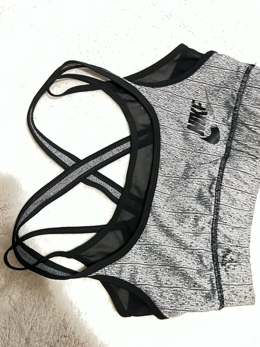 Nike Gray Marled Sports Bra with Black Strappy Mesh Back